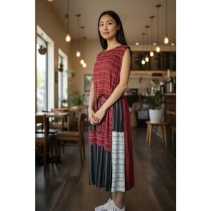 Johnny Was Pete & Greta Size M Patchwork Drawstring Waist Midi Dress Pocket